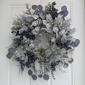 Frosted Blue and Silver Holiday Wreath